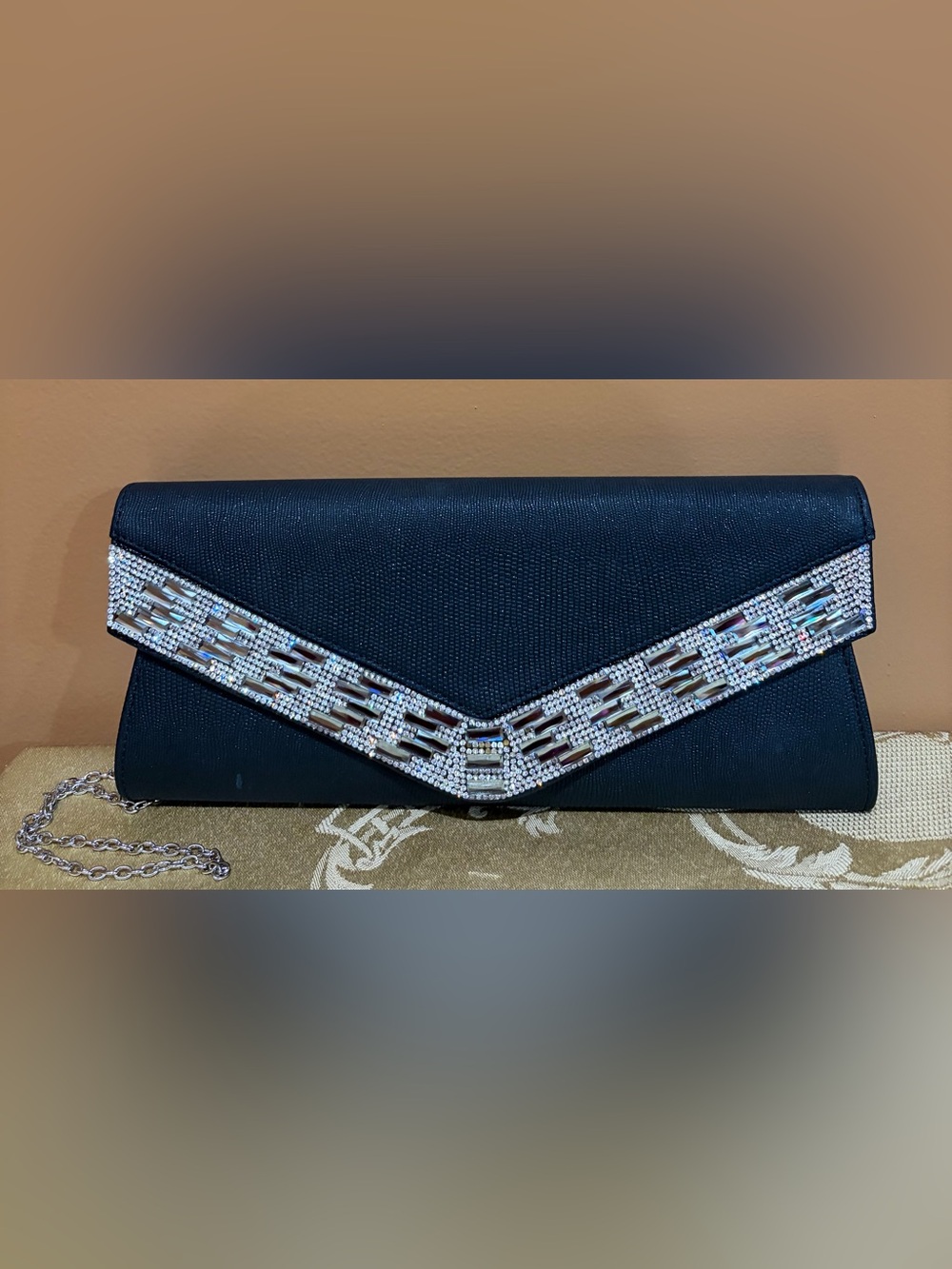 Black Embellished Crystal Evening Clutch